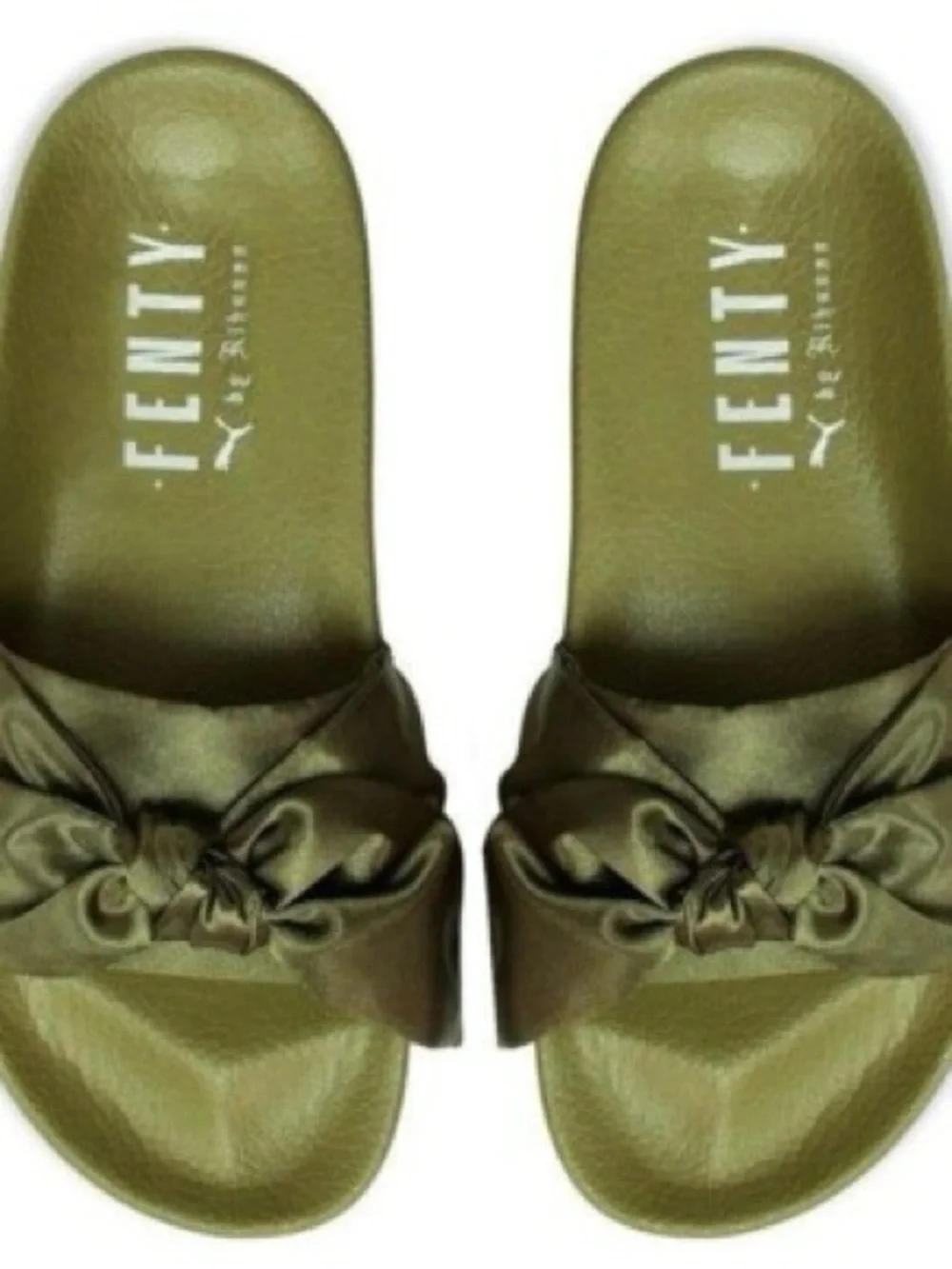Fenty Puma Olive Green Bow Slide Sandals- NWT UK size 5 US size 7.5 Women’s